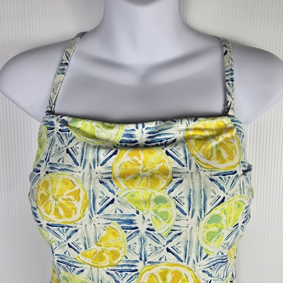Lands' End Women’s Bandeau OnePiece Tummy Control Blue and Yellow Adj Strap 10 - Picture 3 of 11